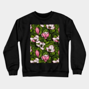 Blooming magnolia on dark green Crewneck Sweatshirt